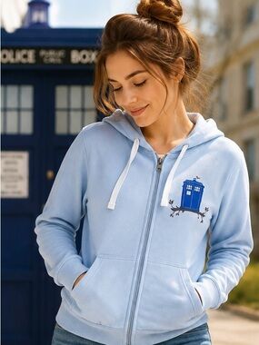 Doctor Who Dr Hoo Owl TARDIS Hoodie Threadless 11 Doctors Zip Up XS Rare